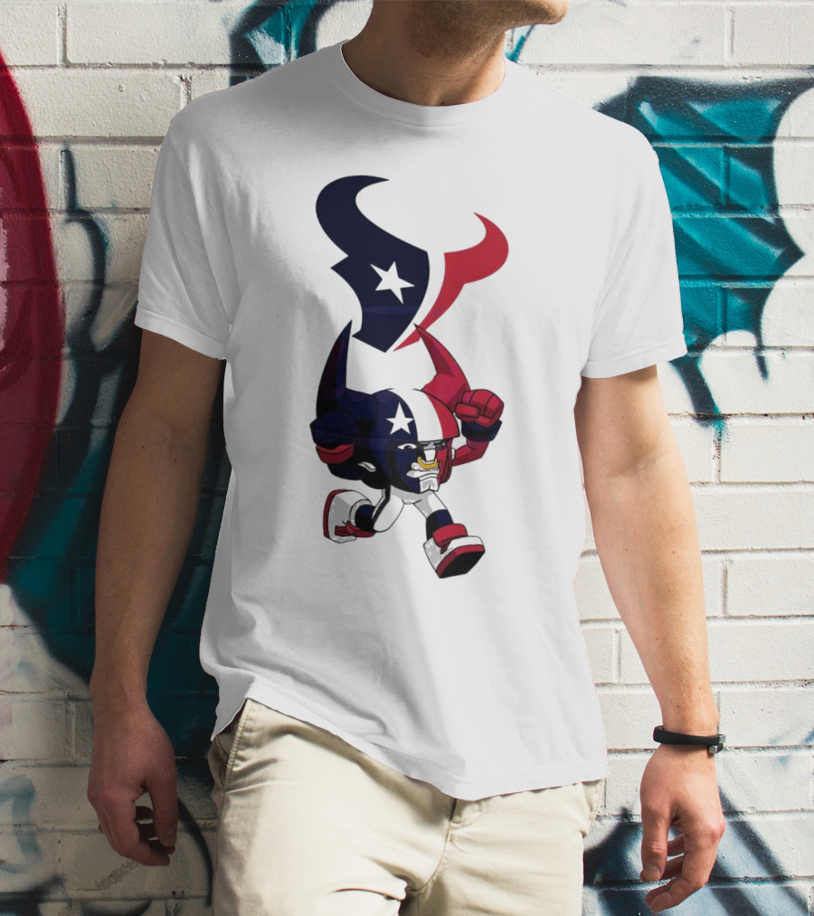 FL Rush Zone Houston Texans Cartoon Character 2025 Running Bull With Team Logo Star Helmet T-Shirt