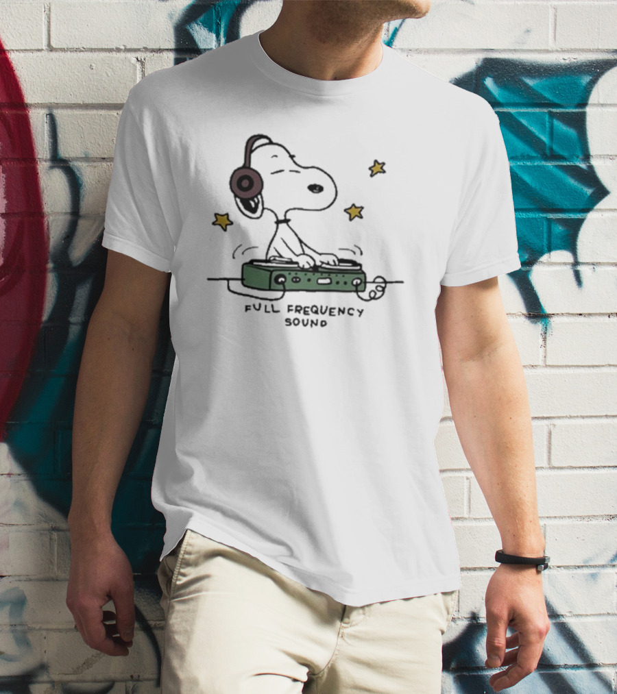Snoopy DJ With Headphones Full Frequency Sound Stars T-Shirt