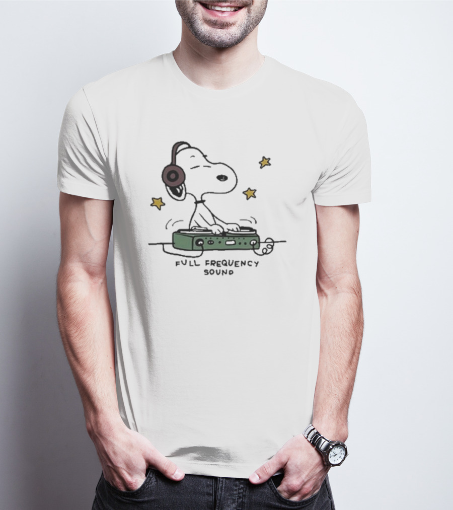 Snoopy DJ With Headphones Full Frequency Sound Stars T-Shirt