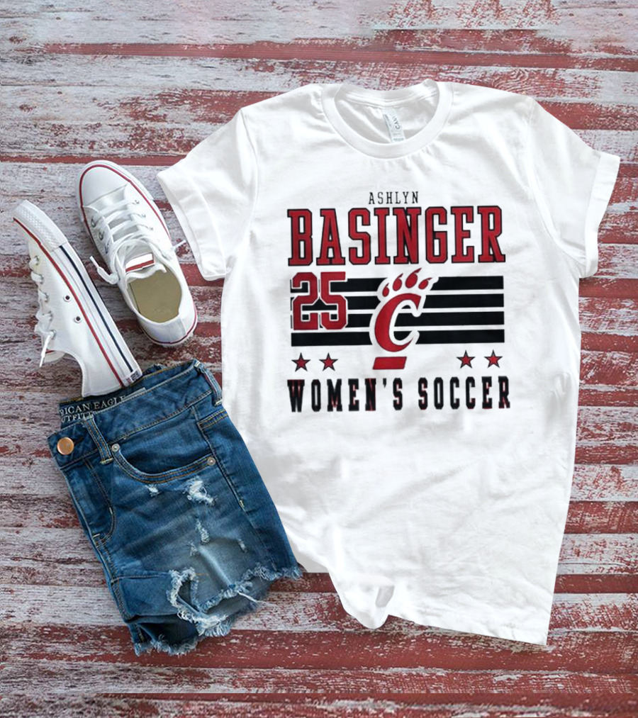 Ashlyn Basinger 25 Women's Soccer Cincinnati Bearcats Striped NIL T-Shirt