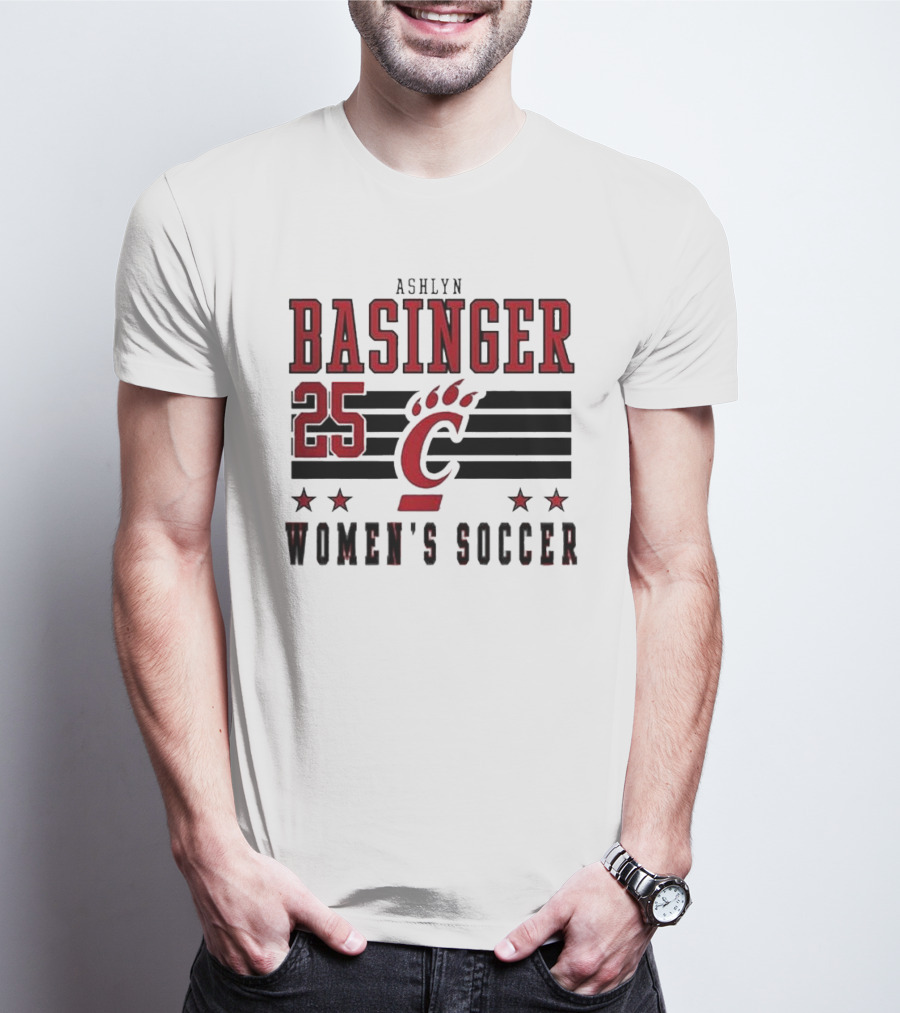 Ashlyn Basinger 25 Women's Soccer Cincinnati Bearcats Striped NIL T-Shirt