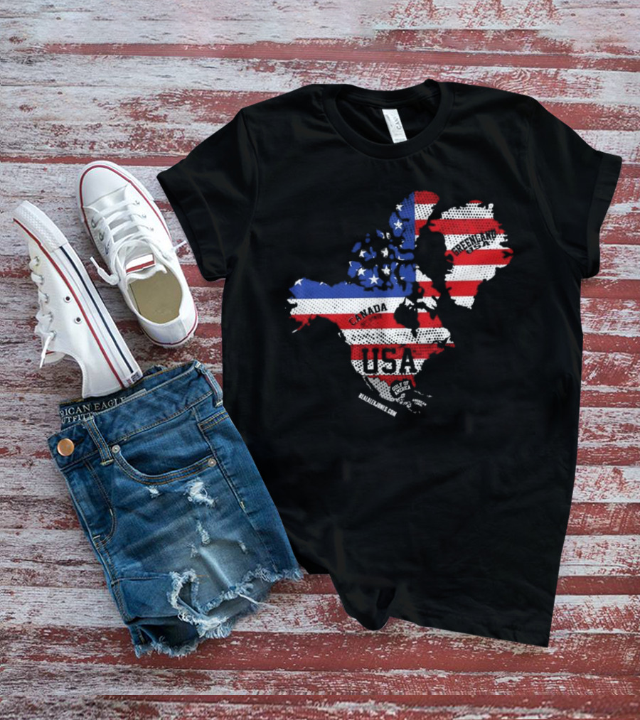 USA Canada Greenland Flag Map Bold Lines T-Shirt