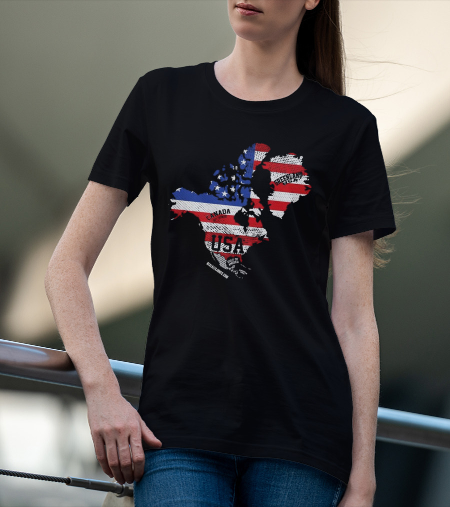 USA Canada Greenland Flag Map Bold Lines T-Shirt