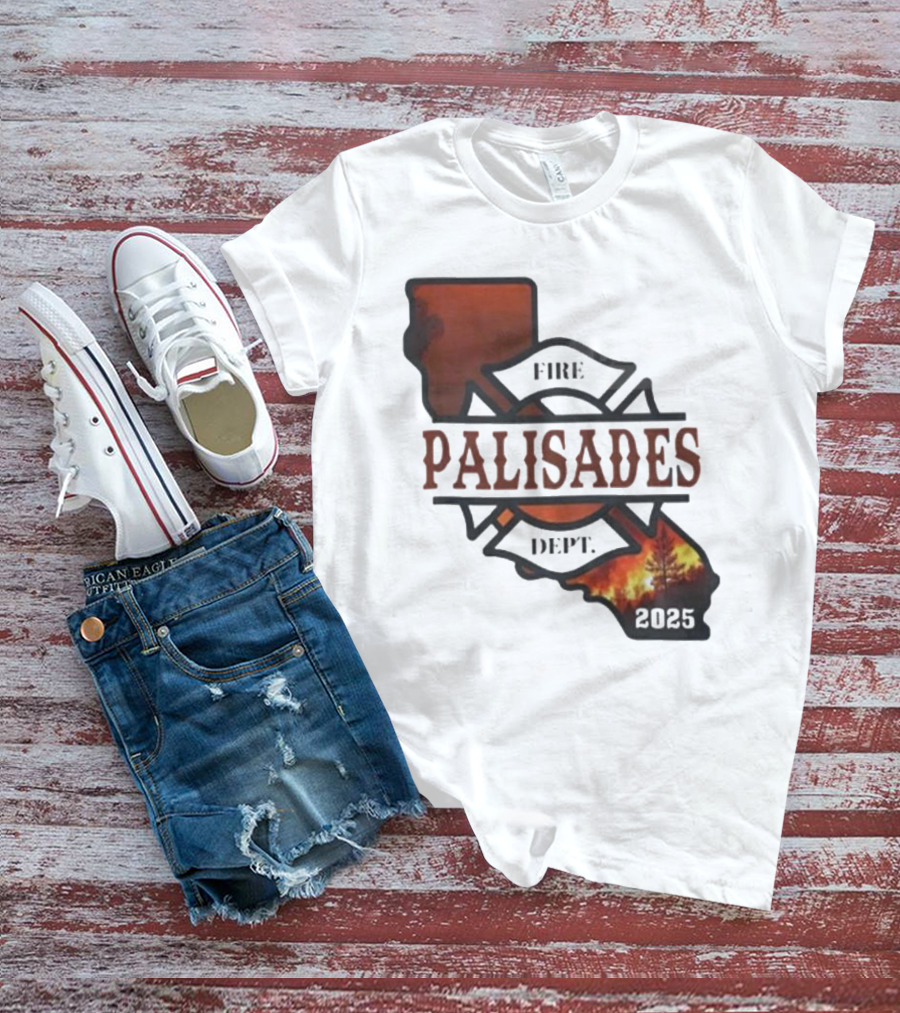 California Republic Palisades Fire Dept 2025 Badge With State And Flames T-Shirt