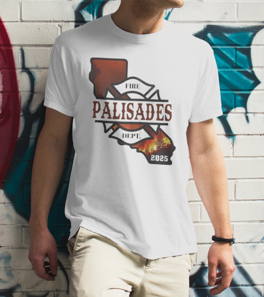 California Republic Palisades Fire Dept 2025 Badge With State And Flames T-Shirt