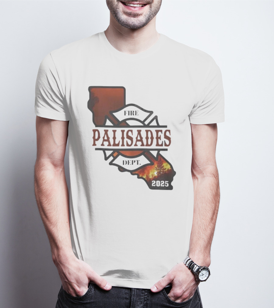California Republic Palisades Fire Dept 2025 Badge With State And Flames T-Shirt