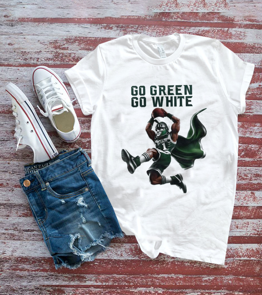 NCAA Michigan State Spartans Go Green Go White 2025 Mascot Dunking Basketball Player T-Shirt