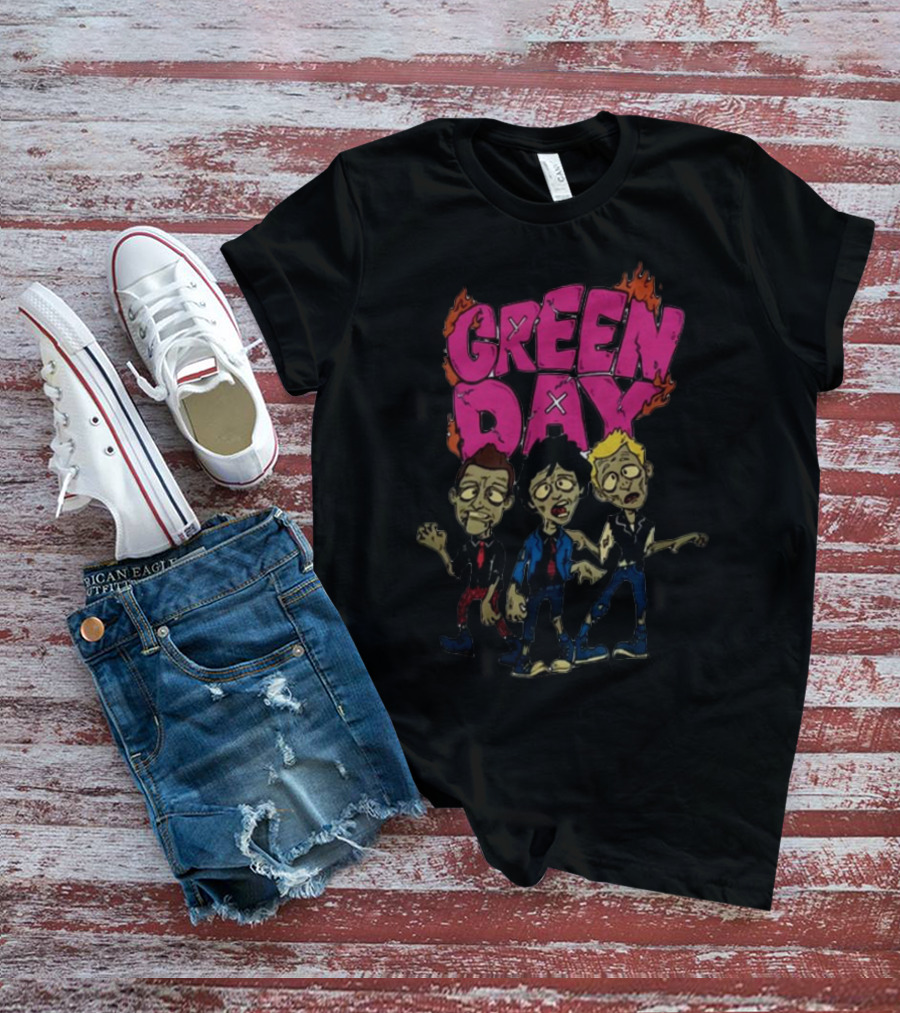 Green Day Cartoon Band Members The Saviors Tour T-Shirt