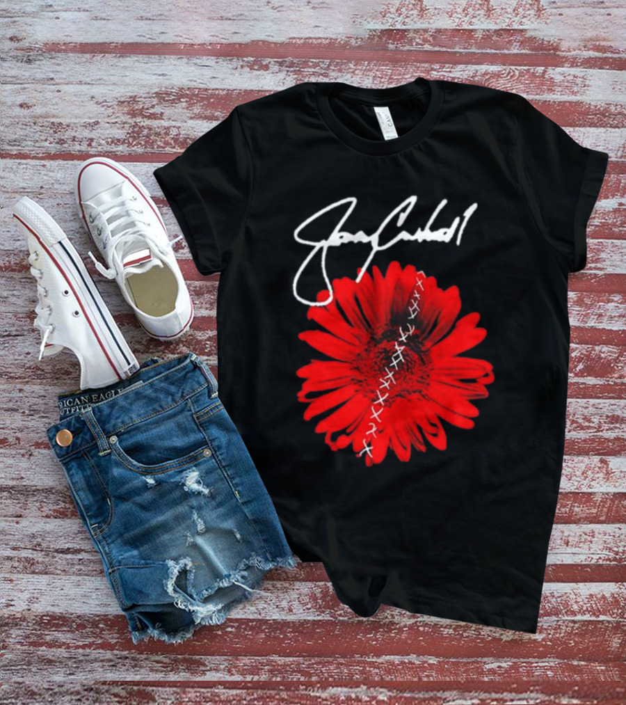 Jerry Cantrell Red Flower With Signature And Cross Stitch T-Shirt