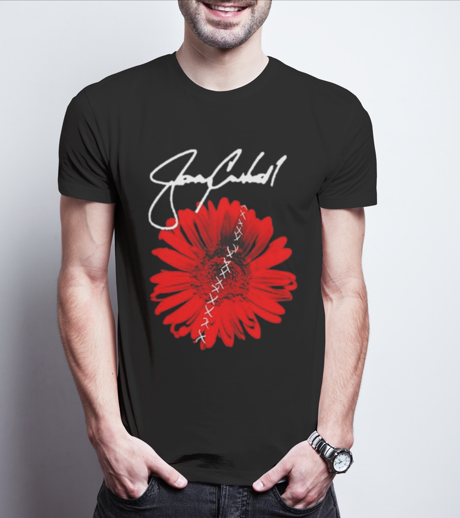 Jerry Cantrell Red Flower With Signature And Cross Stitch T-Shirt
