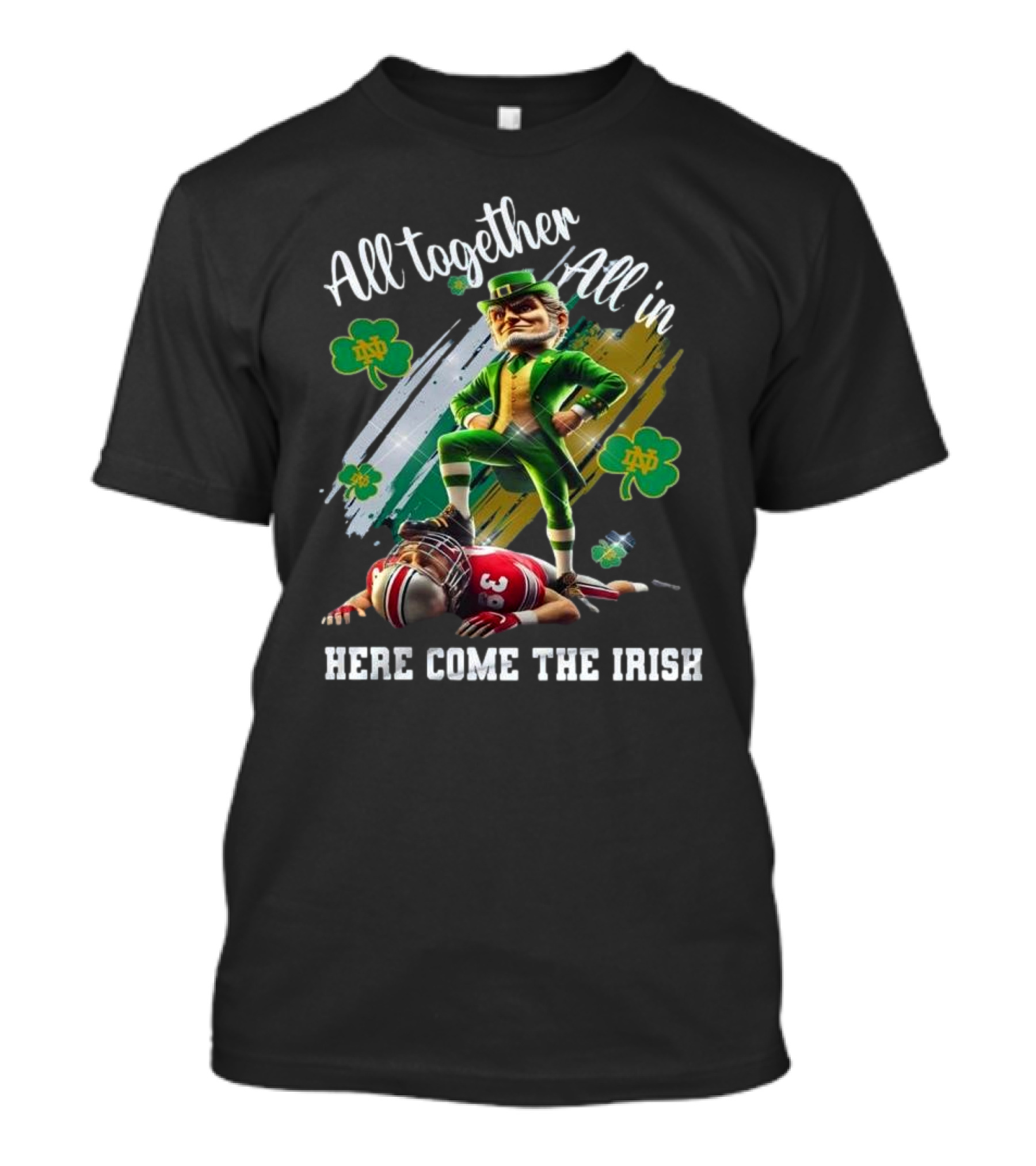 Notre Dame Football 2025 All Together All In Here Come The Irish Mascot T-Shirt