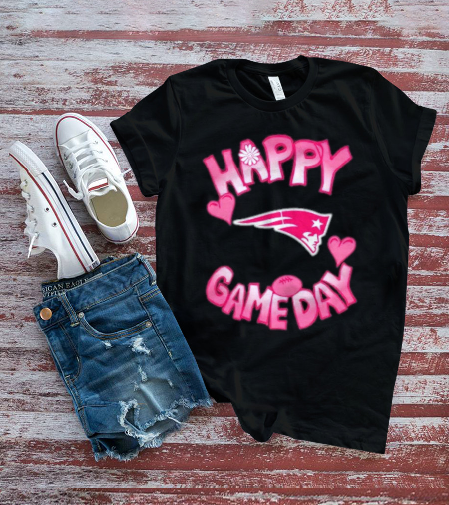 Valentine’s Day New England Patriots Happy Gameday 2025 With Hearts And Football T-Shirt