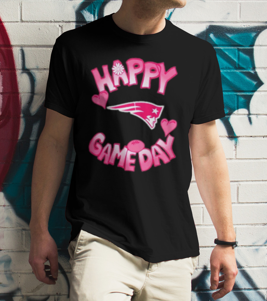 Valentine’s Day New England Patriots Happy Gameday 2025 With Hearts And Football T-Shirt