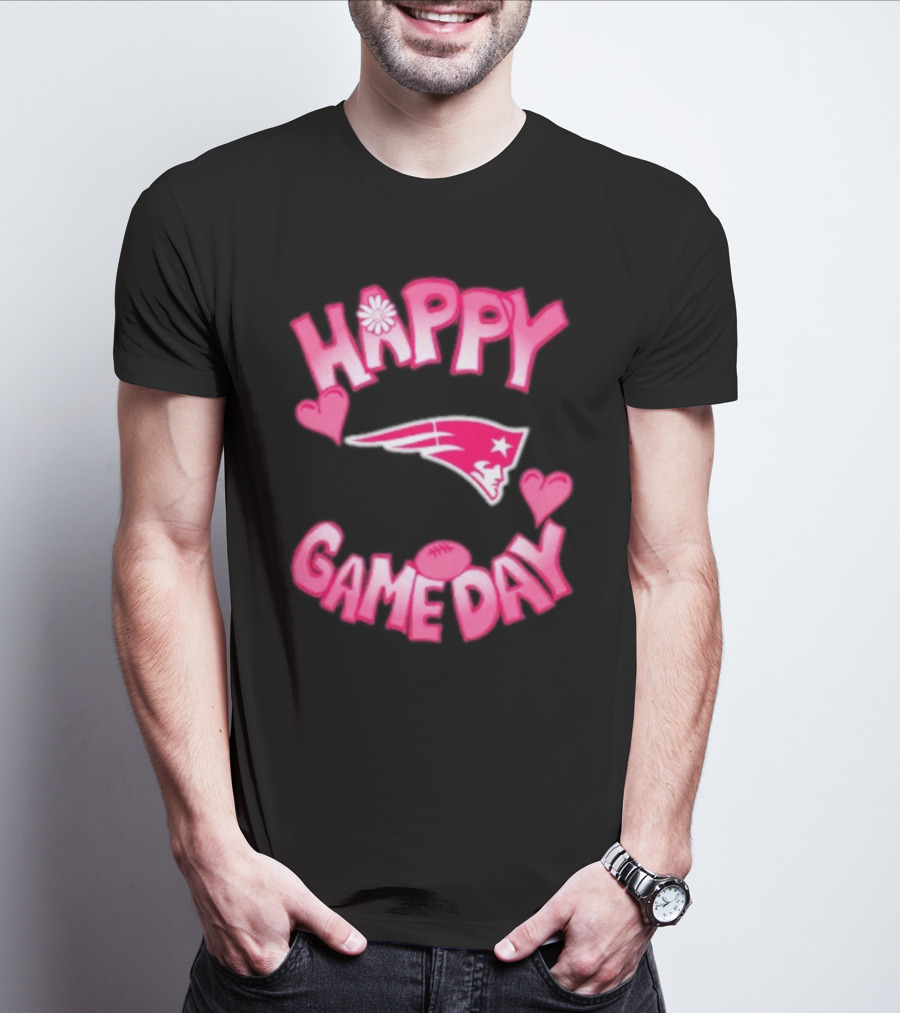 Valentine’s Day New England Patriots Happy Gameday 2025 With Hearts And Football T-Shirt