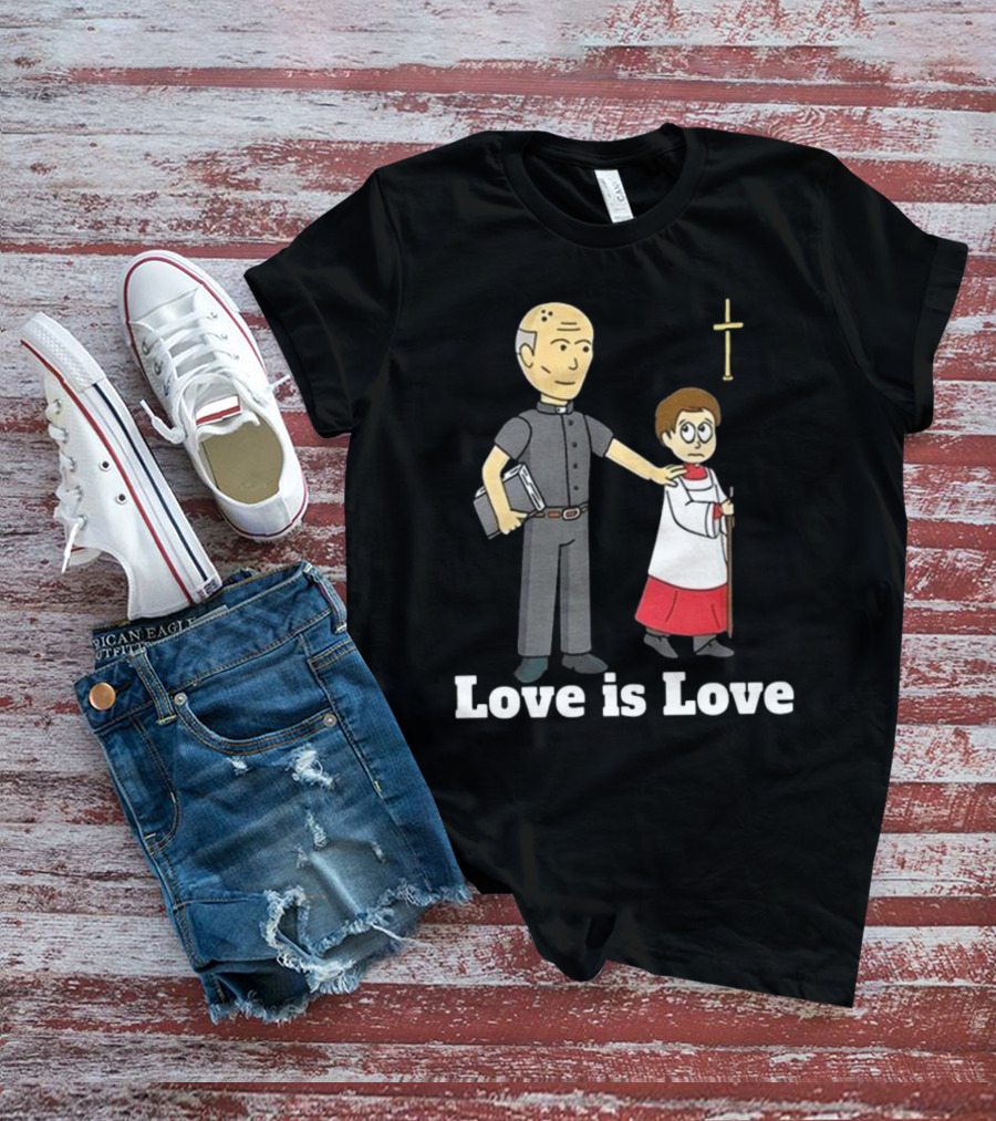 Love Is Love Priest Cartoon With Cross And Child T-Shirt
