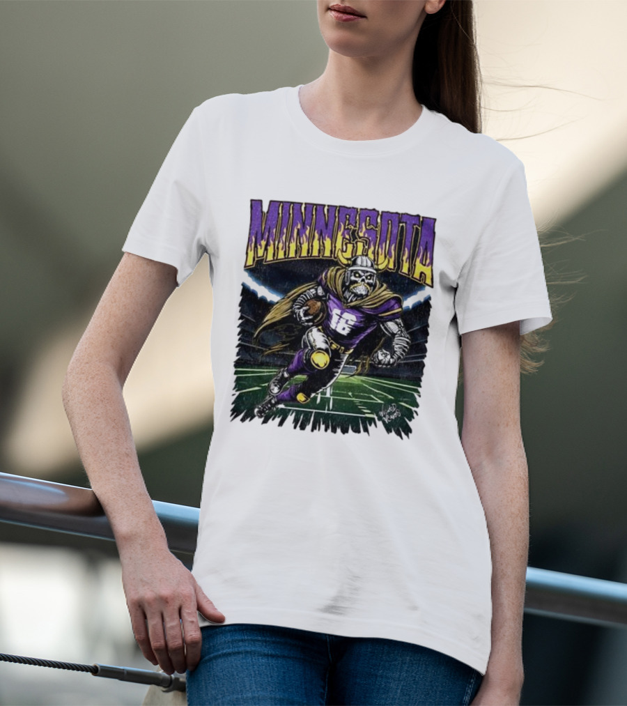 Minnesota Vikings Skeleton Player Football Run T-Shirt