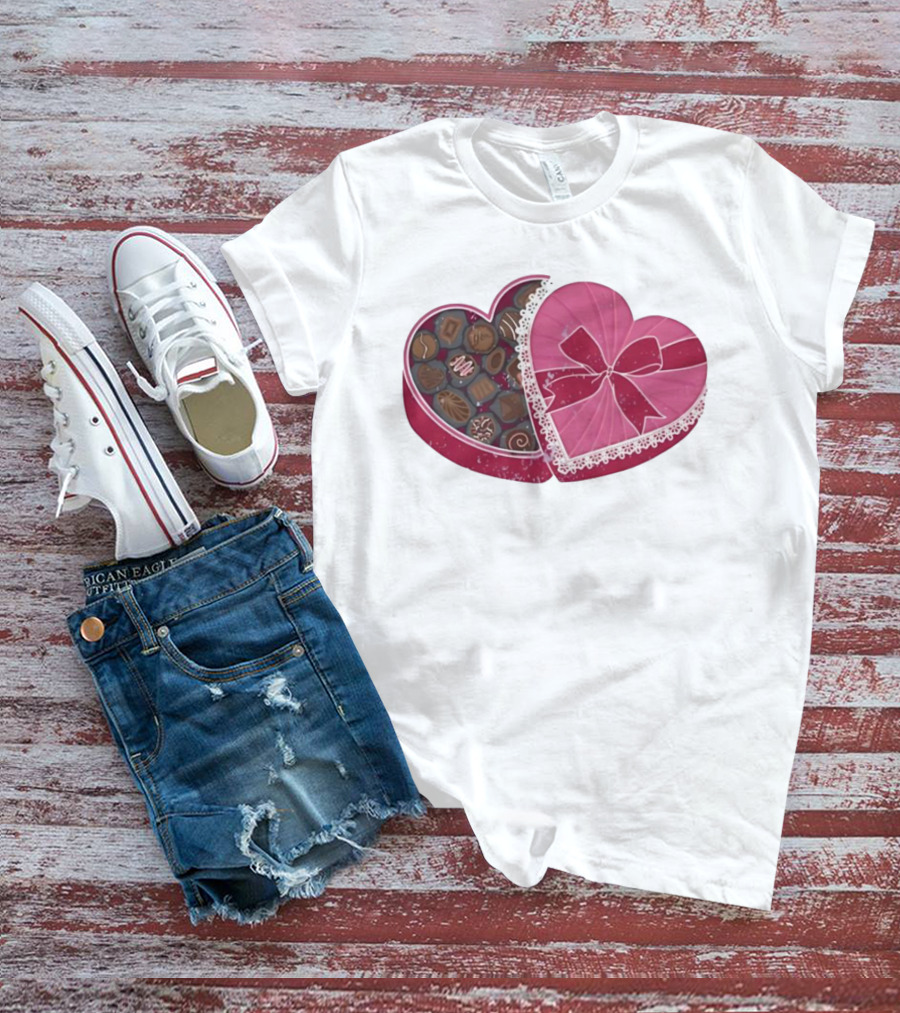 Heart Shaped Box Of Chocolates With Lace And Bow T-Shirt
