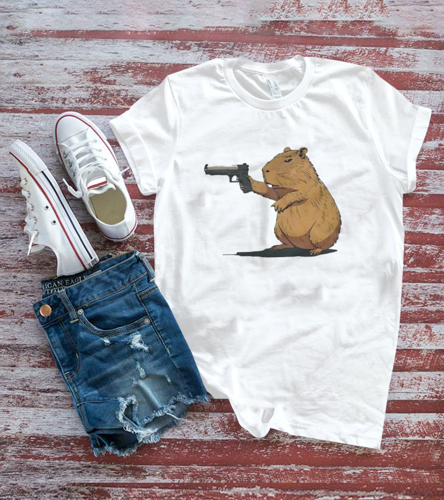 Capybara Holding A Gun In A Humorous Pose T-Shirt