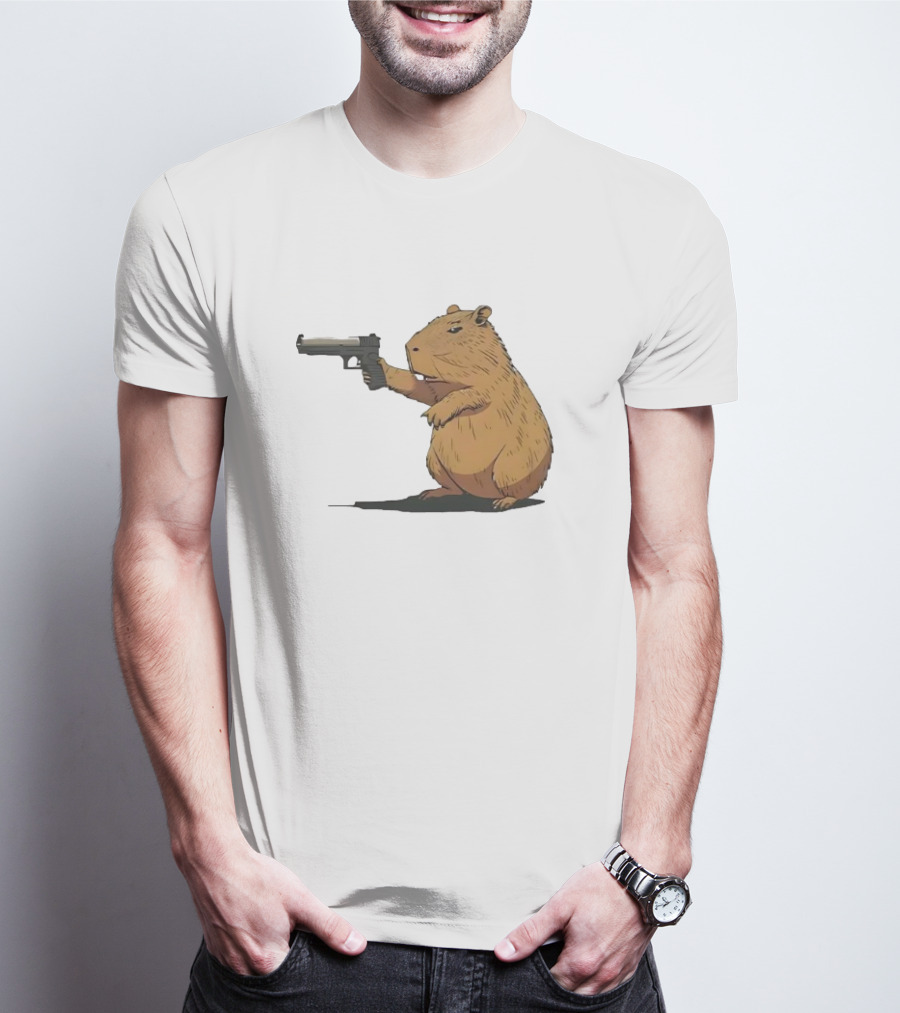 Capybara Holding A Gun In A Humorous Pose T-Shirt
