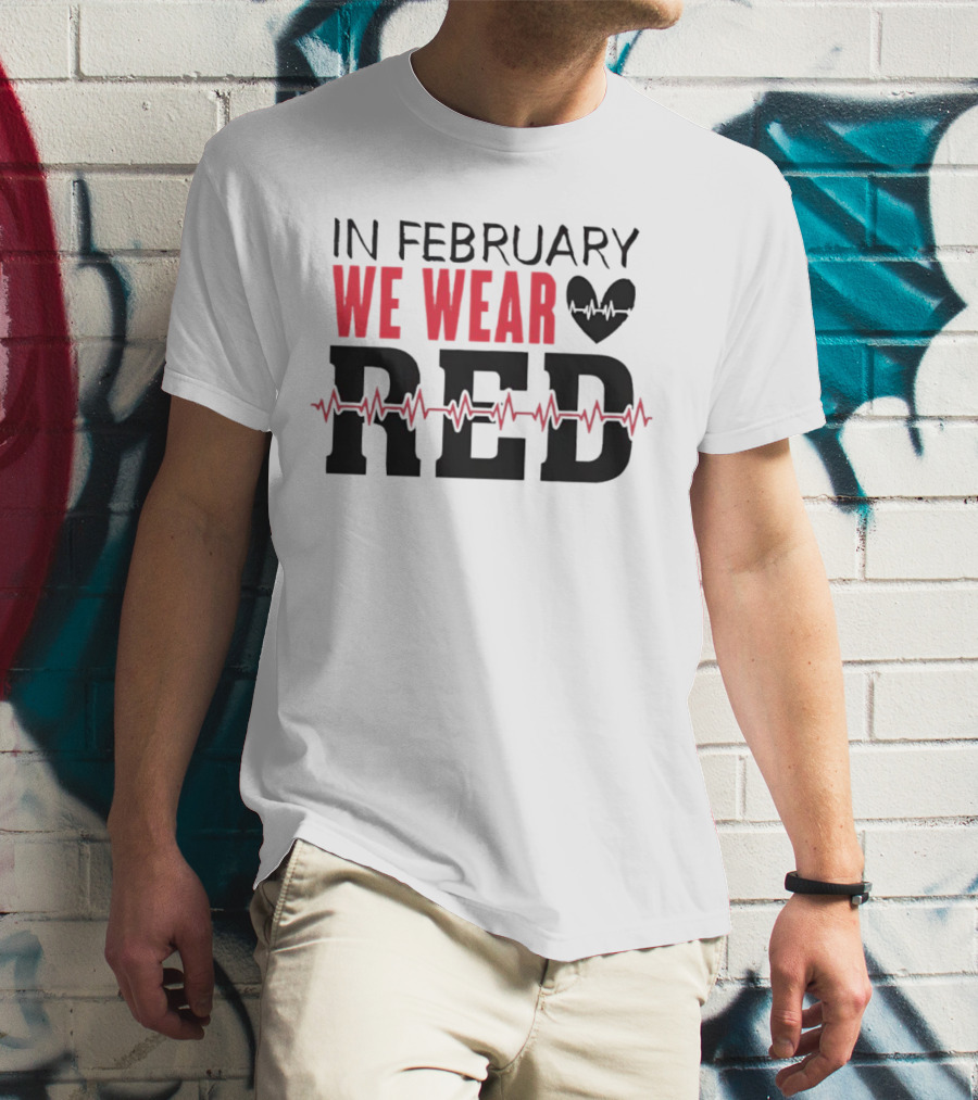 In February We Wear Red Heartbeat Motif T-Shirt