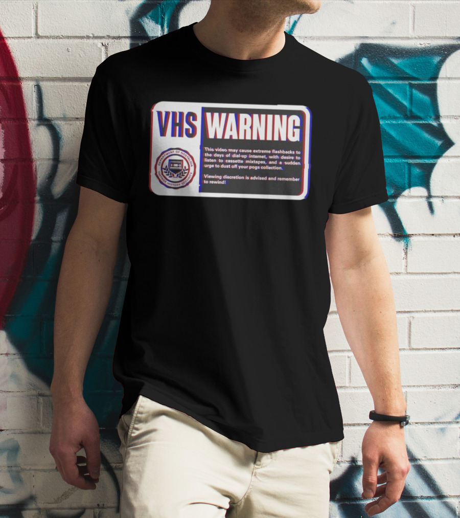 VHS Warning Retro Flashbacks Dial-up Internet Cassette Mixtapes Pogs Collection T-Shirt