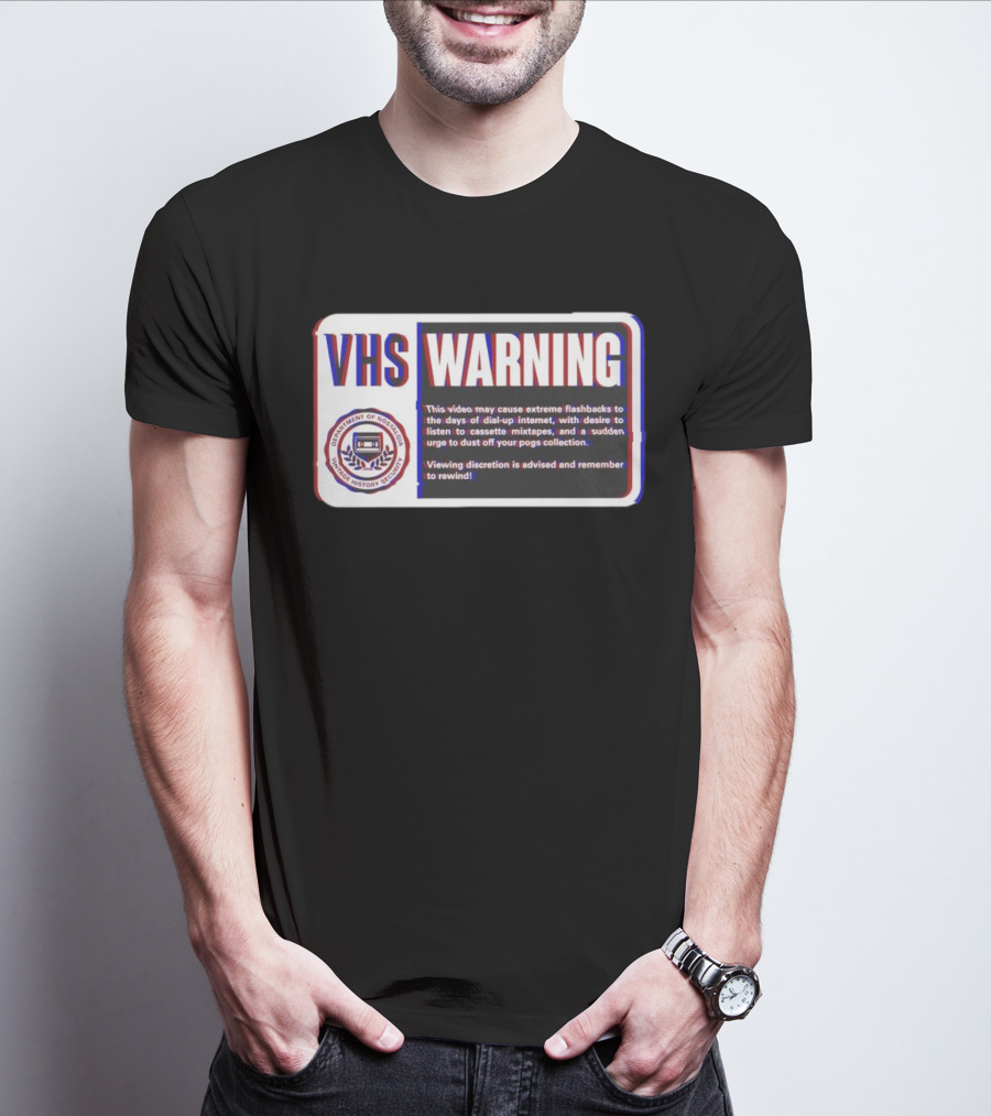 VHS Warning Retro Flashbacks Dial-up Internet Cassette Mixtapes Pogs Collection T-Shirt