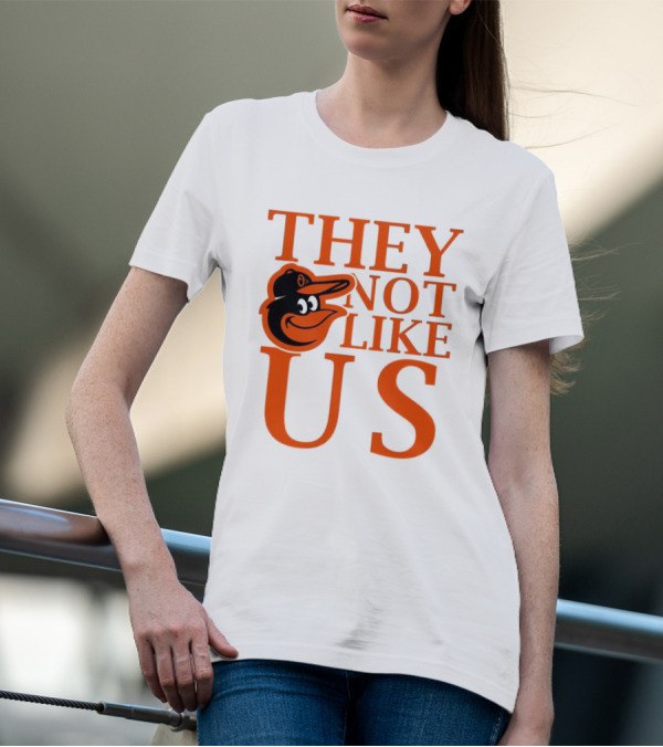 Baltimore Orioles They Not Like Us Bold Orange Text With Bird Graphic T-Shirt
