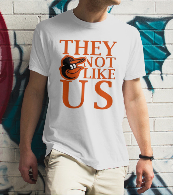 Baltimore Orioles They Not Like Us Bold Orange Text With Bird Graphic T-Shirt