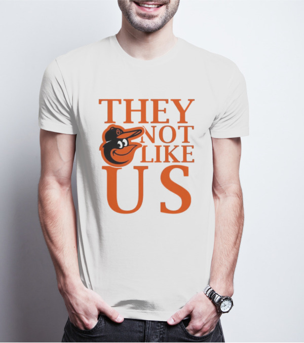 Baltimore Orioles They Not Like Us Bold Orange Text With Bird Graphic T-Shirt