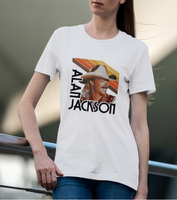 Alan Jackson Cowboy Hat Vintage Style Retro Stripes T-Shirt