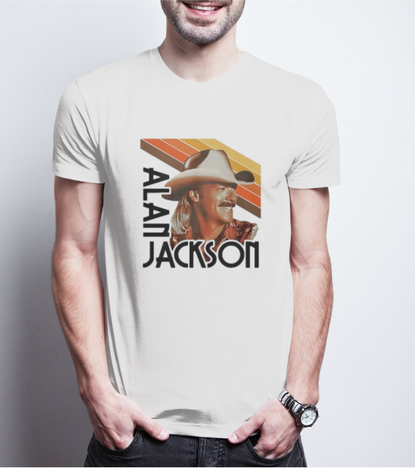 Alan Jackson Cowboy Hat Vintage Style Retro Stripes T-Shirt