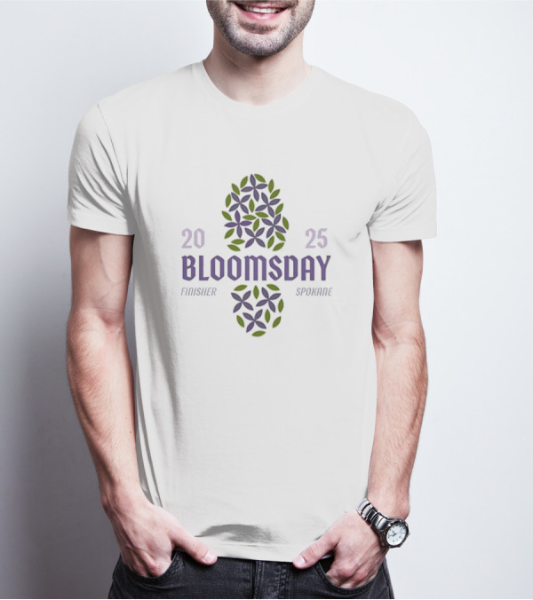 Bloomsday Finisher Spokane 2025 Footprint Leaves Floral Theme T-Shirt