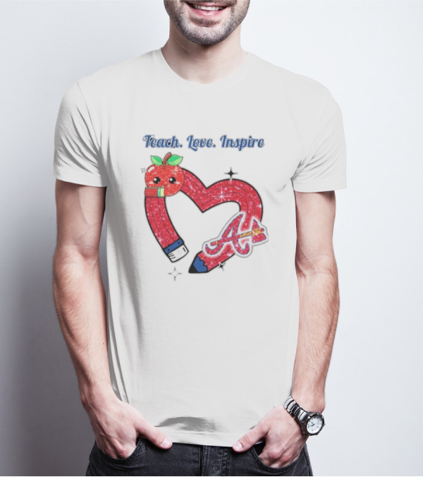 Atlanta Braves Teach Love Inspire Apple Heart Sparkle T-Shirt