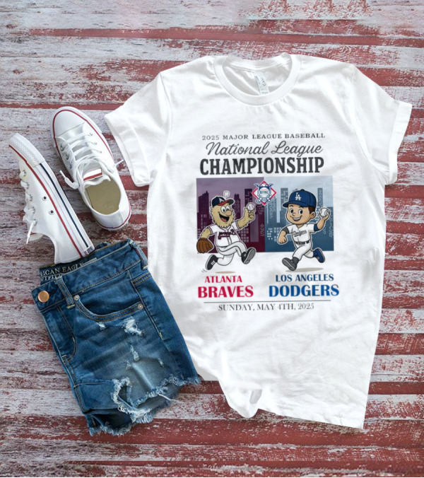 Atlanta Braves Los Angeles Dodgers National League 2025 Major League Baseball Skyline Cartoon Characters T-Shirt