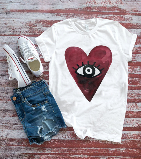 Burgundy Hearts Club Eye Retro T-Shirt