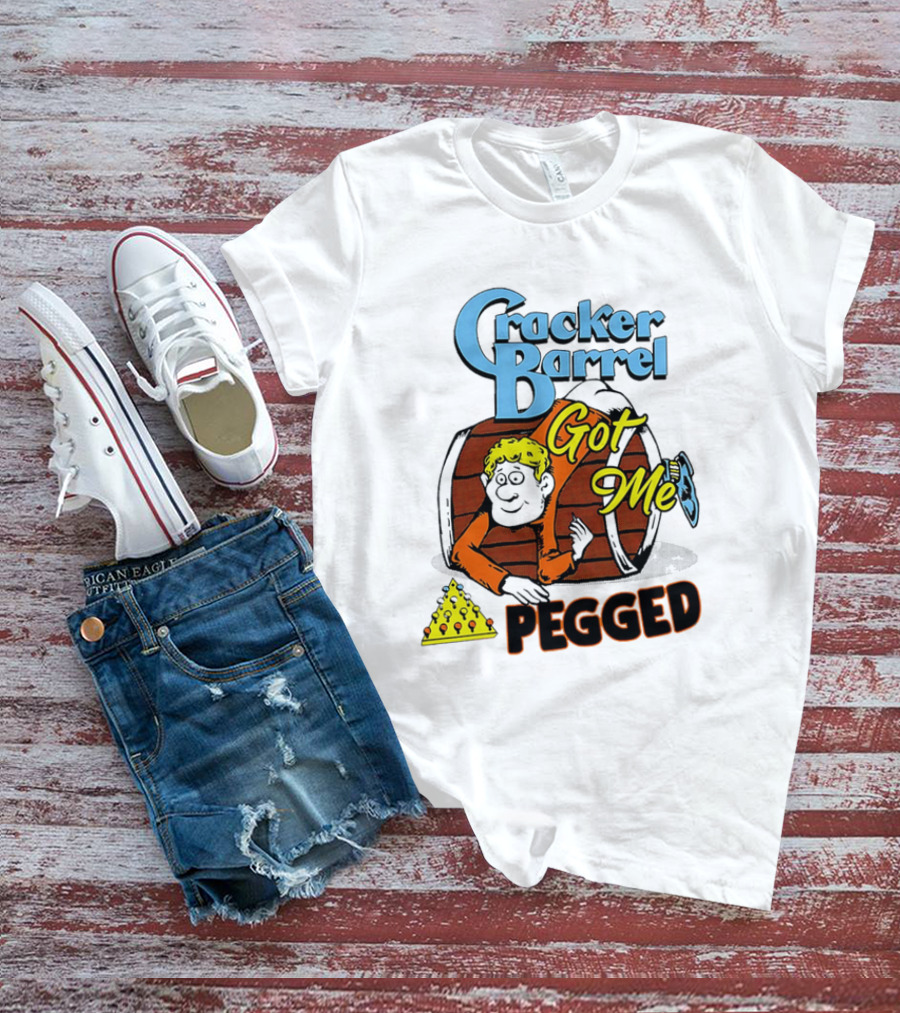 Cracker Barrel Got Me Pegged Cartoon Retro Style With Character And Cheese Icons T-Shirt