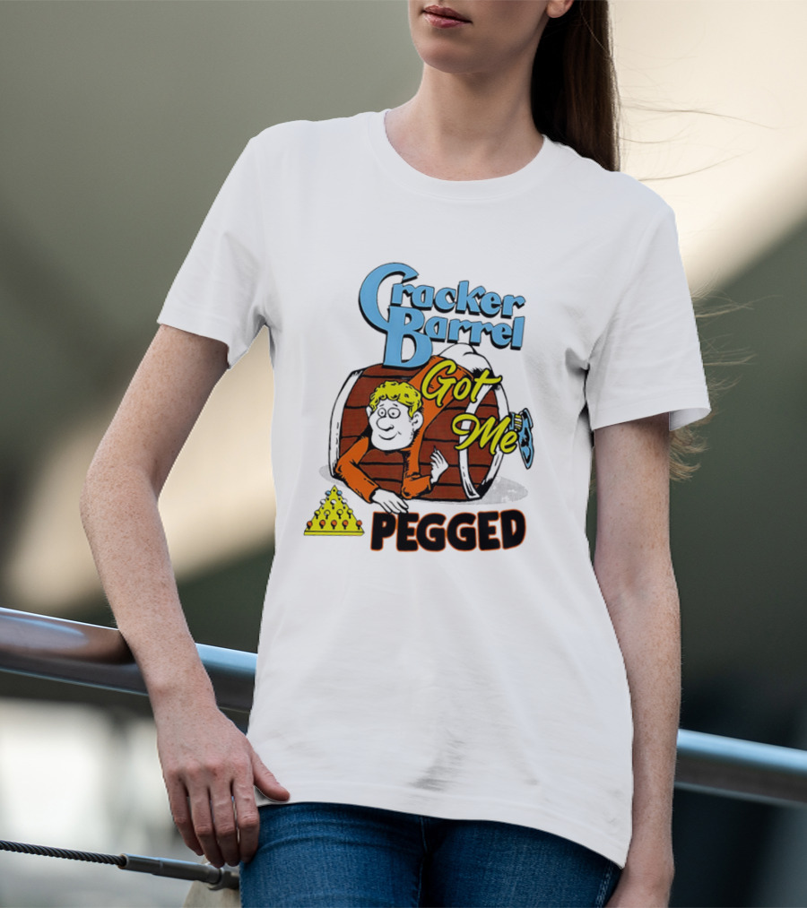 Cracker Barrel Got Me Pegged Cartoon Retro Style With Character And Cheese Icons T-Shirt