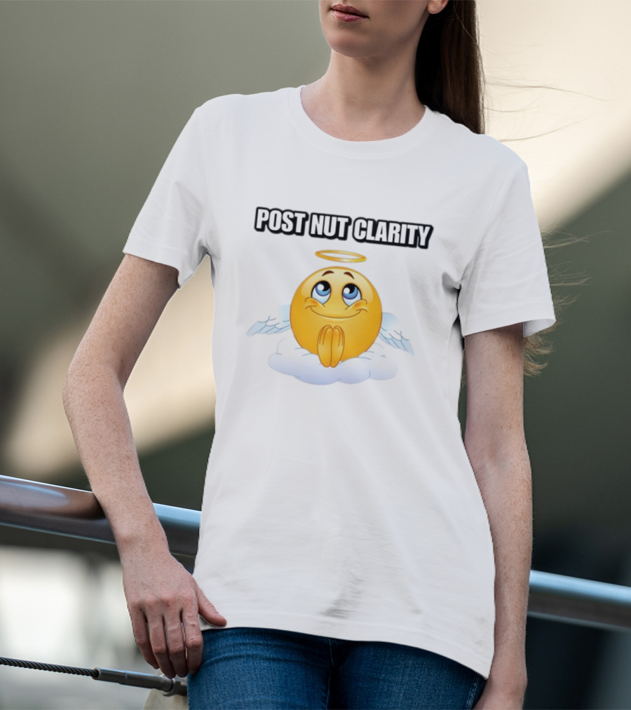 Cringeytees Post Nut Clarity Angel Emoji On Cloud T-Shirt