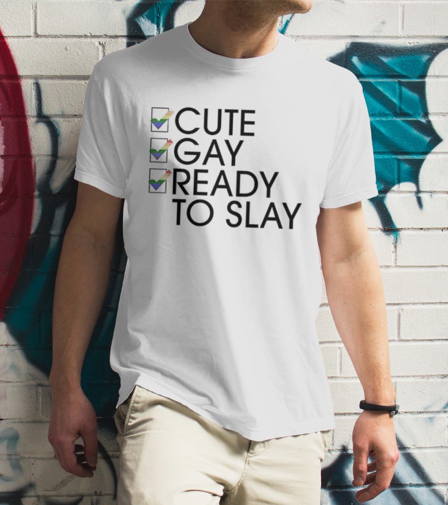 Cute Gay Ready To Slay Rainbow Checkmarks T-Shirt