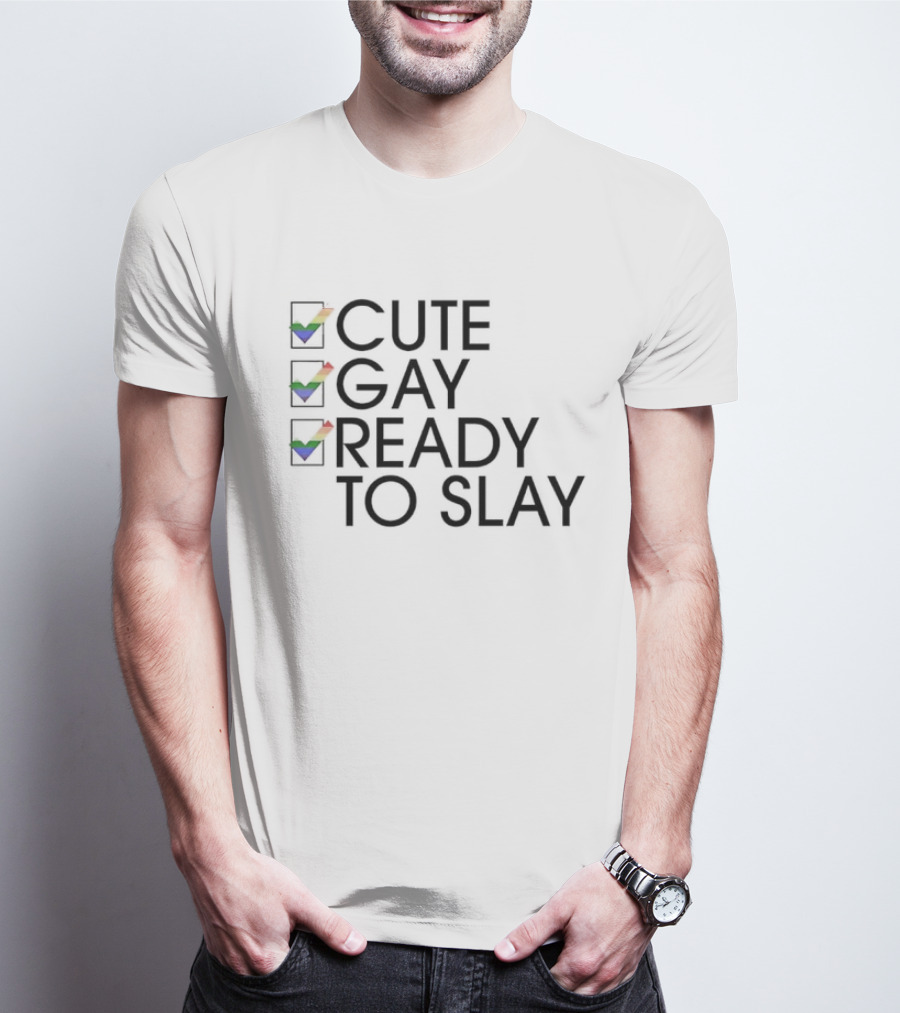 Cute Gay Ready To Slay Rainbow Checkmarks T-Shirt
