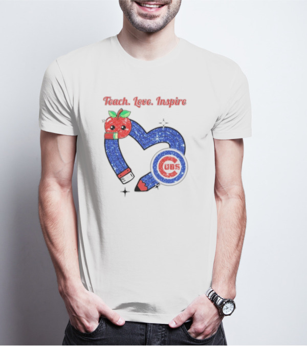 Chicago Cubs Teach Love Inspire Apple Pencil Heart T-Shirt