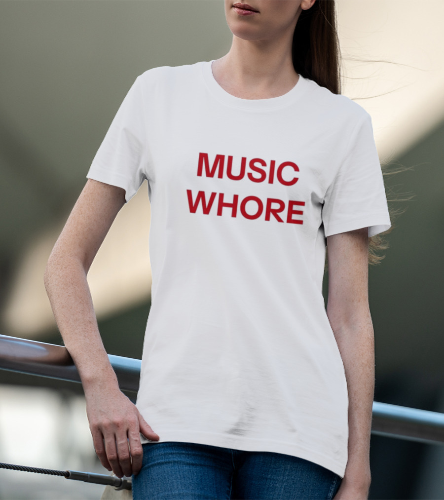 Divadelight Music Whore Bold Red Text Design T-Shirt