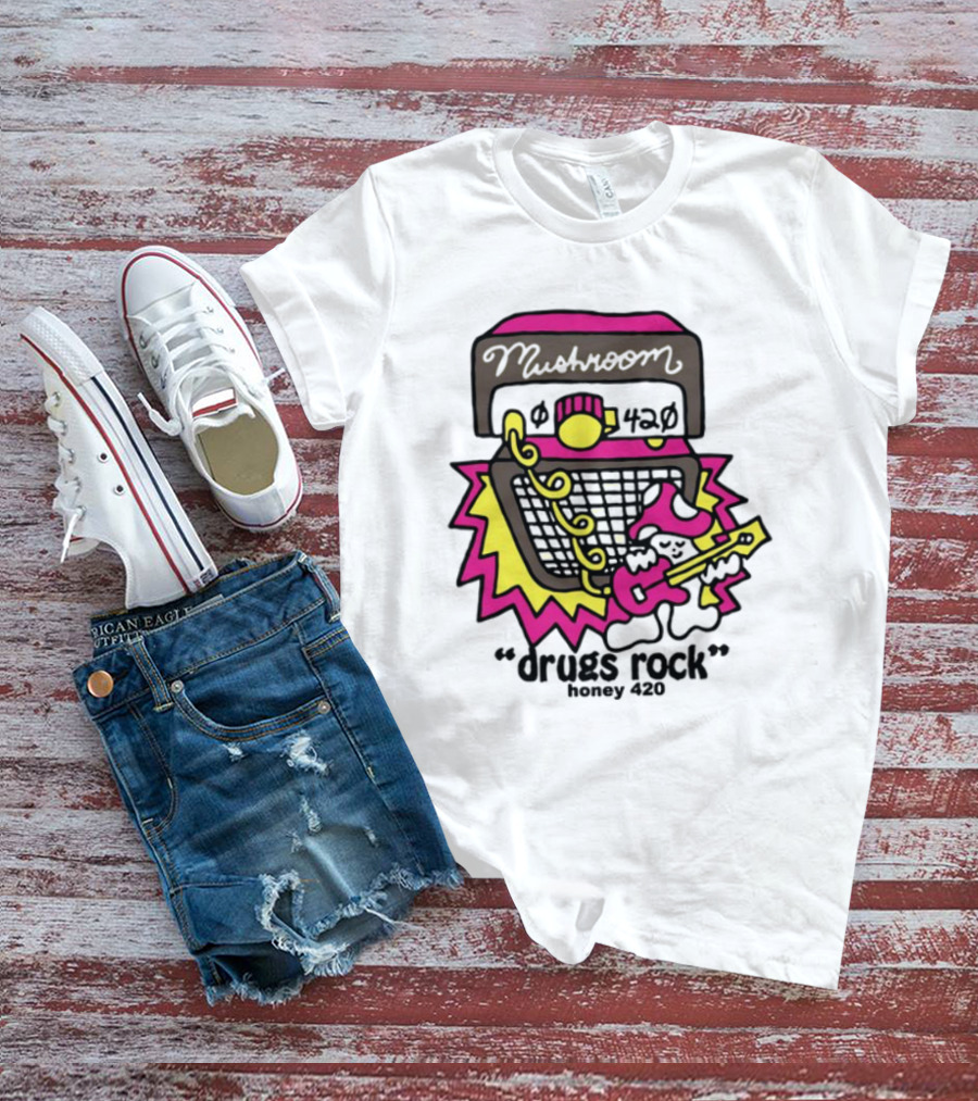 Drugs Rock Honey 420 Guitar Amp Bold Neon Art Style T-Shirt