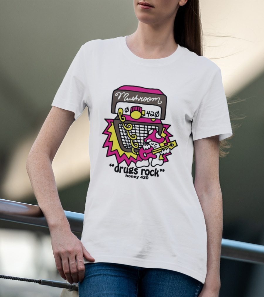 Drugs Rock Honey 420 Guitar Amp Bold Neon Art Style T-Shirt