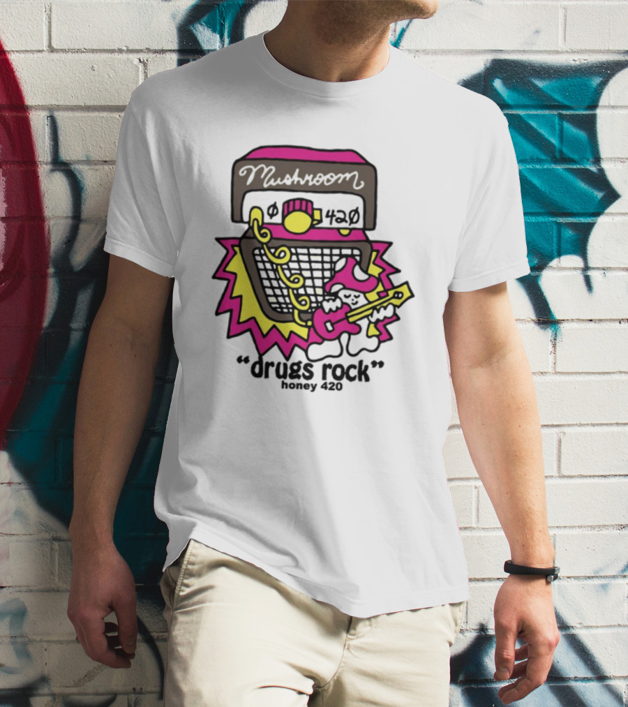 Drugs Rock Honey 420 Guitar Amp Bold Neon Art Style T-Shirt