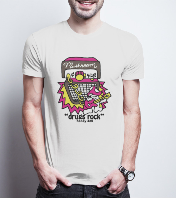 Drugs Rock Honey 420 Guitar Amp Bold Neon Art Style T-Shirt