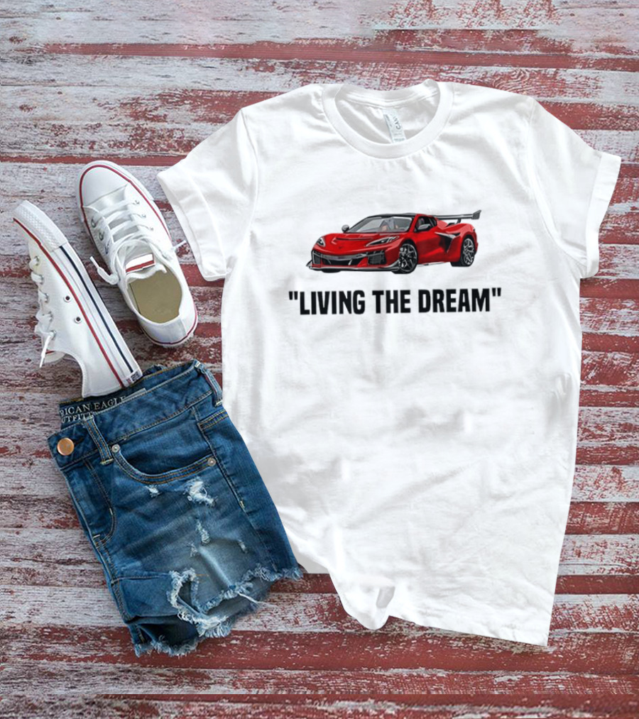 Corvette Living The Dream Red Convertible Car T-Shirt
