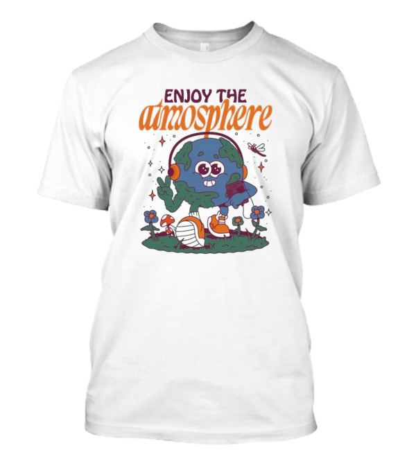 Enjoy The Atmosphere Planet Earth Headphones Peace Flowers T-Shirt
