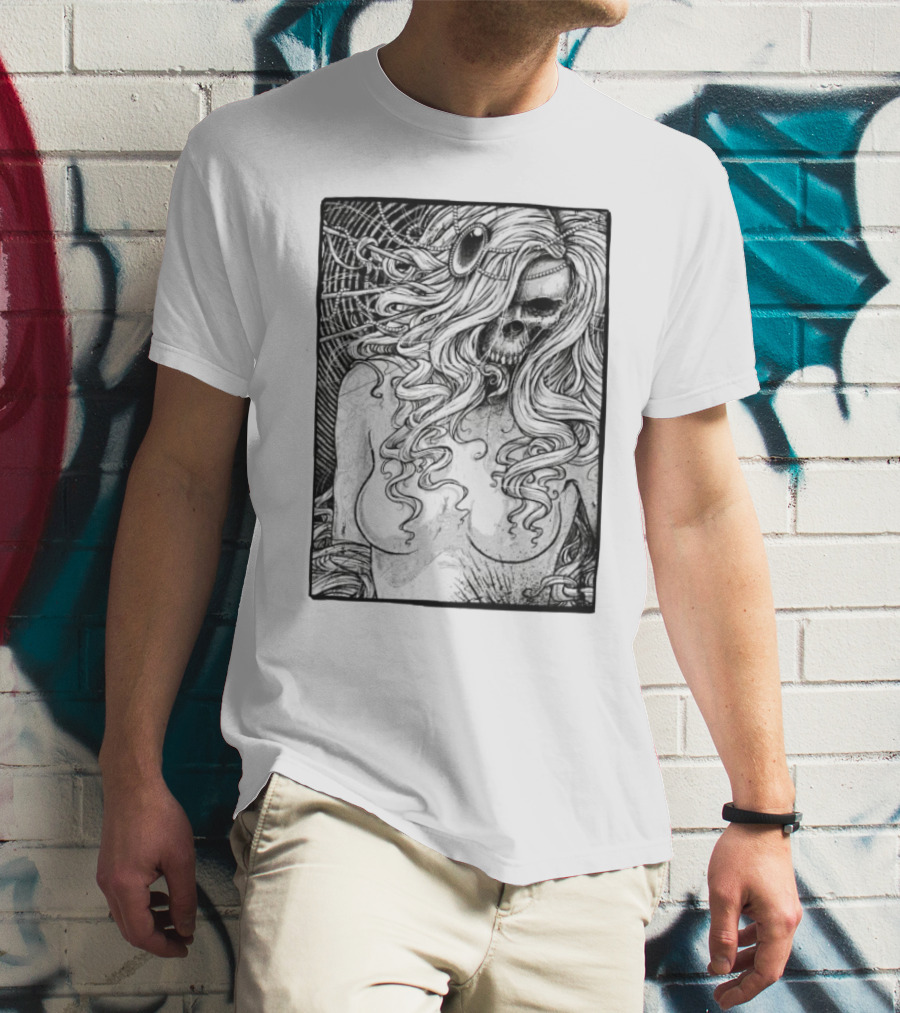 Godmachine Lillith Skull Illustration With Curly Hair And Jewel Headpiece T-Shirt