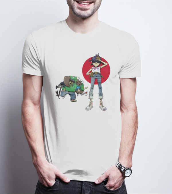 Gorillaz Invisible Sun Japanese Red Circle Band Members T-Shirt
